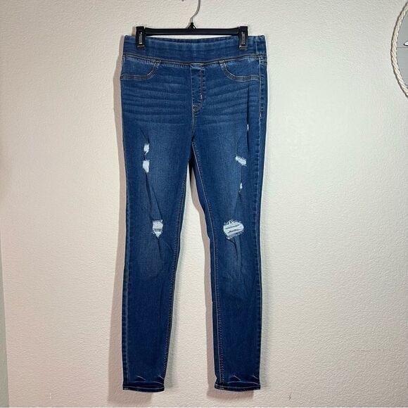 Old Navy‎ Blue Distressed Midi Pull On Rockstar Skinny Jeggings Women's Size 8 - Picture 1 of 7